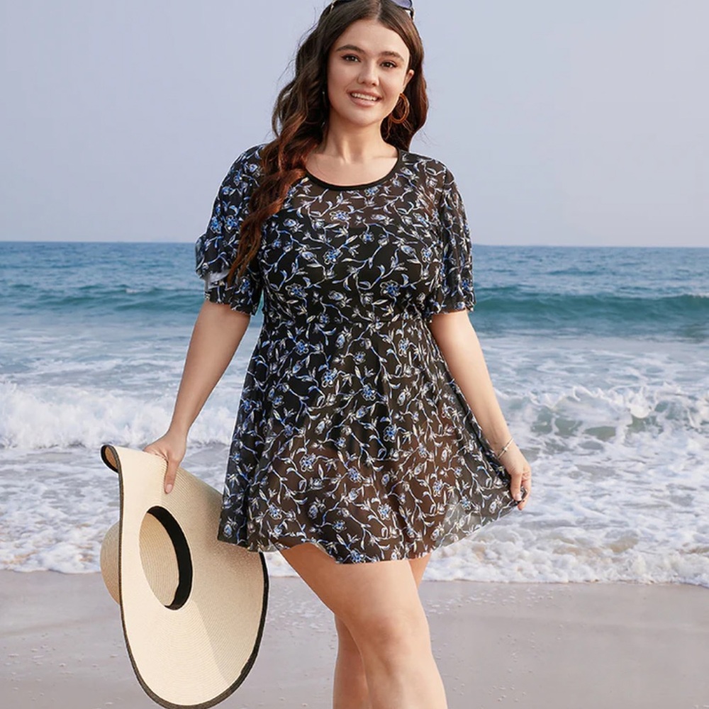 BLOOMCHIC Floral Mesh Swim Dress - Picture 3 of 15